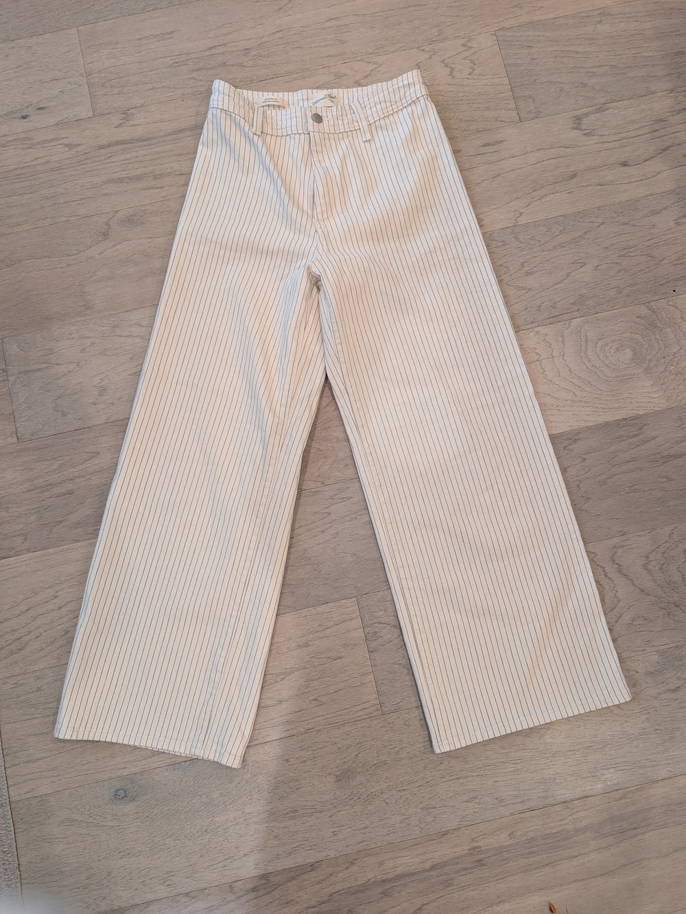 Universal Thread Cream Sailor Wide-Leg Pants with Thin Navy Pinstripes
